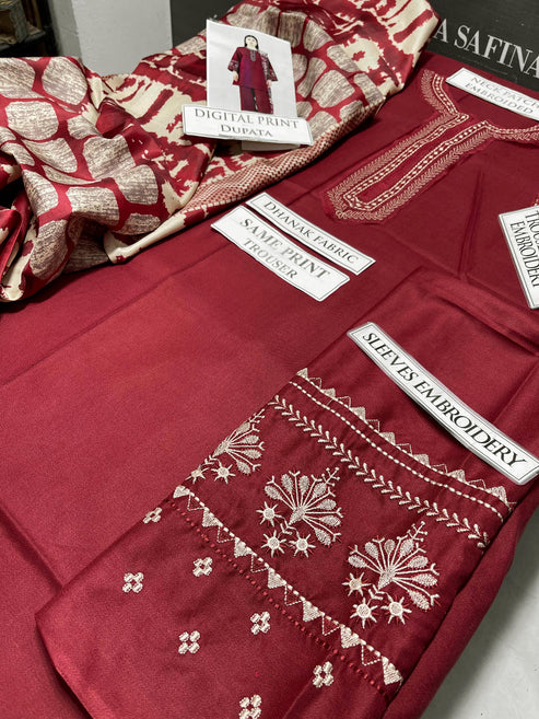 Sapphire Embroidery 3PC Dhanak Suit JCH-129