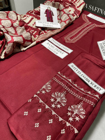 Sapphire Embroidery 3PC Dhanak Suit JCH-129