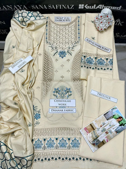 Qalamkar Heavy Embroidery 3PC Dhanak Suit JCH-075