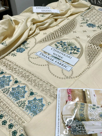 Qalamkar Heavy Embroidery 3PC Dhanak Suit JCH-075