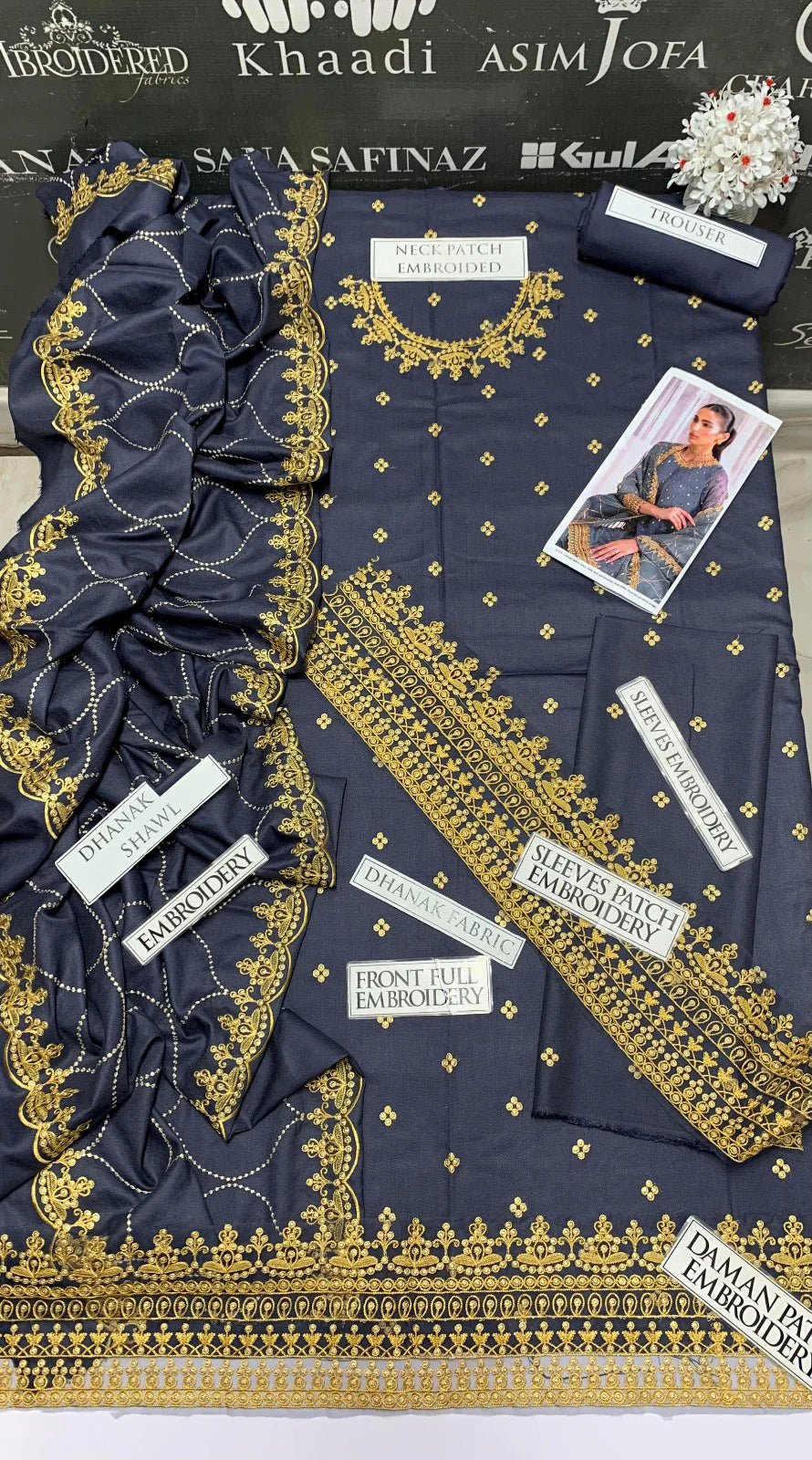 JCH-005 Cross Stitch Heavy Embroidery 3PC Dhanak Suit