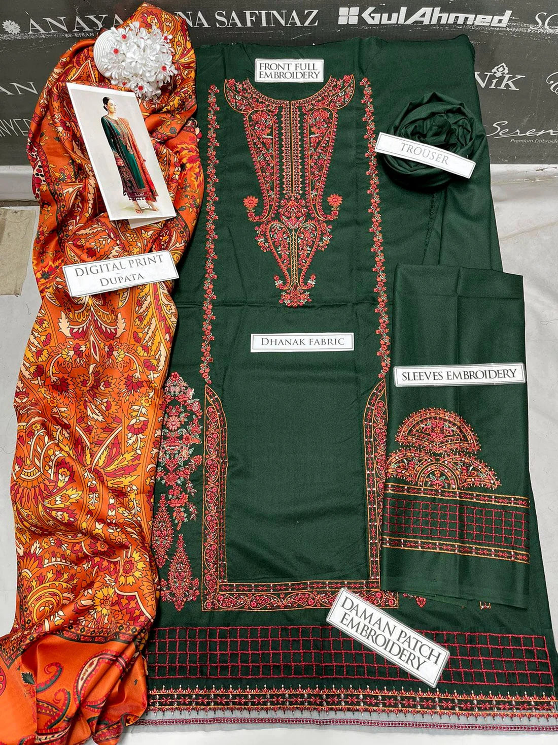 Hussain Rehar Embroidery 3PC Dhanak Suit JCH-074