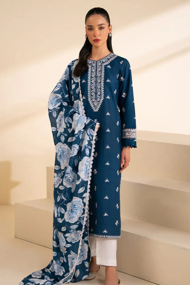 Cross Stich Heavy Embroidery 3PC Linen Suit JCH-045