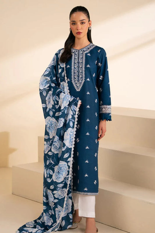 Cross Stich Heavy Embroidery 3PC Linen Suit JCH-045