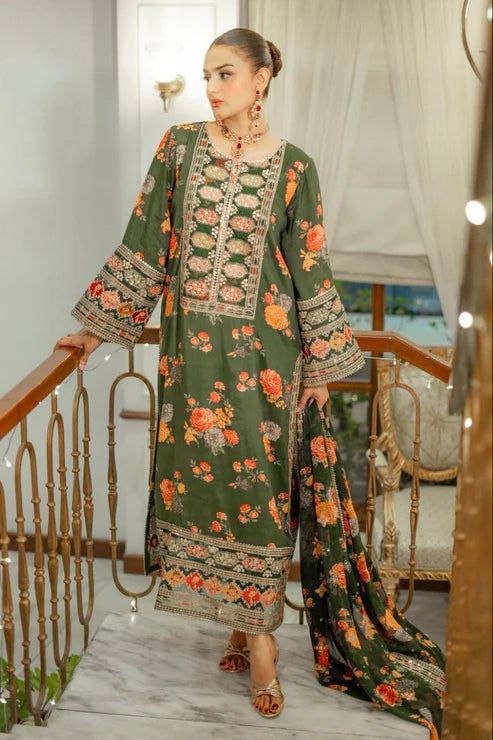 Aneelas Heavy Embroidery 3PC Silk Suit JCH-126
