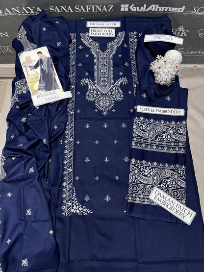 Zaha Heavy Embroidery 3PC Dhanak Suit JCH-073