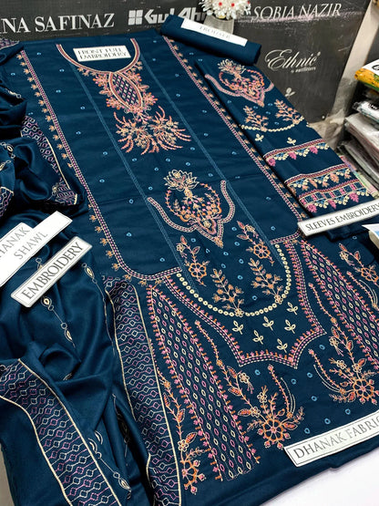 JCH-002 Qalamkar Heavy Embroidery 3PC Dhanak Suit