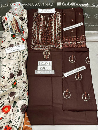 A Sling Heavy Embroidery 3PC Dhanak Suit JCH-065