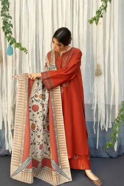 A Sling Heavy Embroidery 3PC Dhanak Suit JCH-066