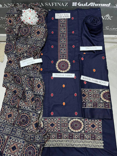 Bareeze Heavy Embroidery 3PC Dhanak Suit JCH-164