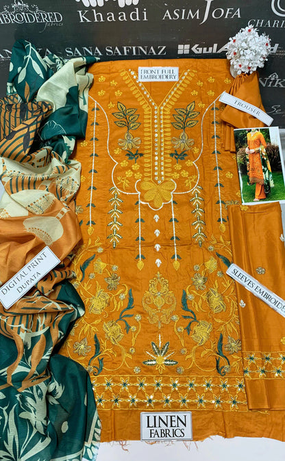 Ramsha Heavy Embroidery 3PC Linen Suit JCH-069