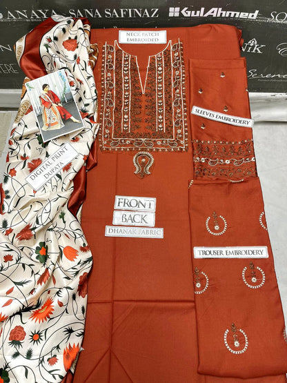 A Sling Heavy Embroidery 3PC Dhanak Suit JCH-066
