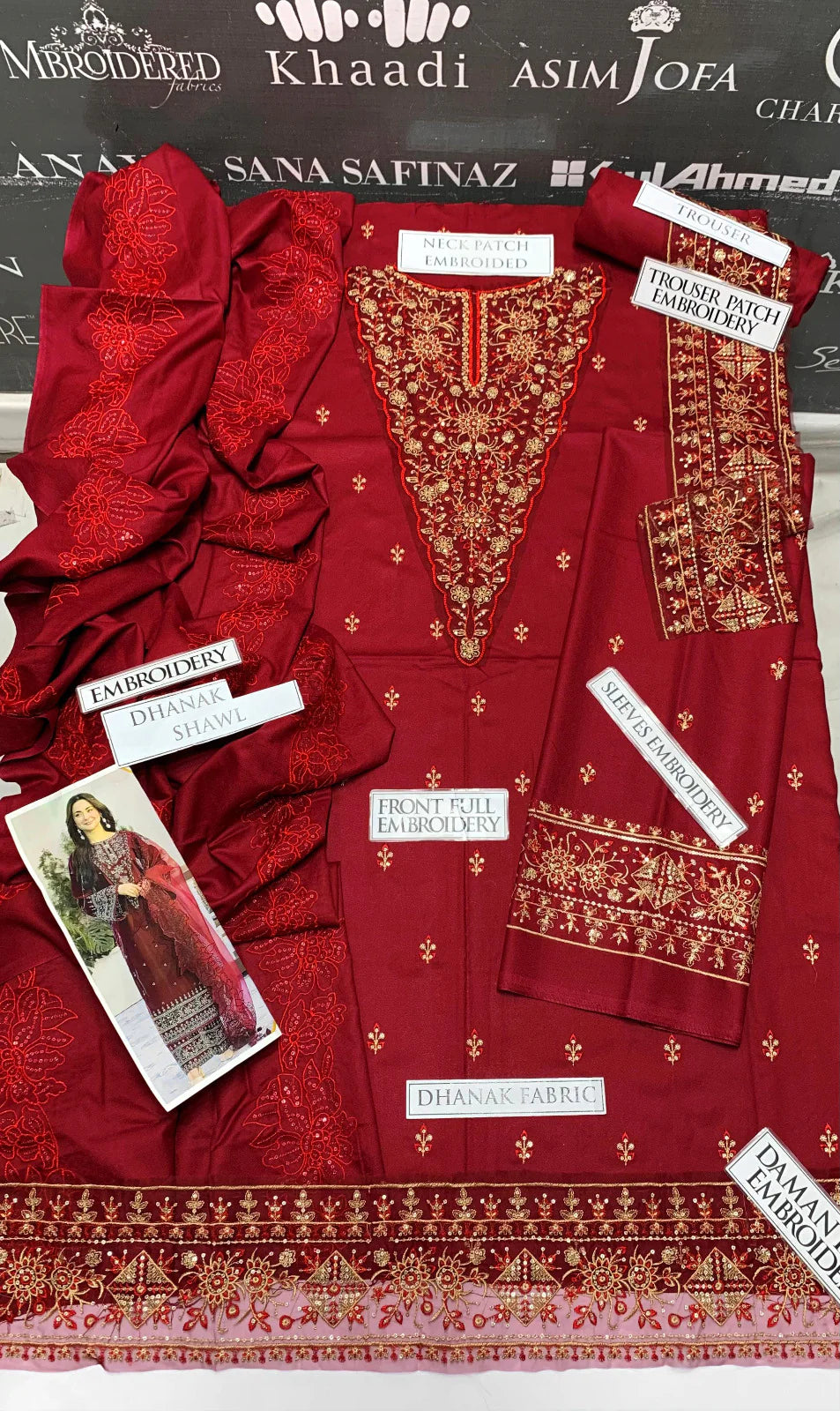 JCH-007 Qalamkar Heavy Embroidery 3PC Dhanak Suit