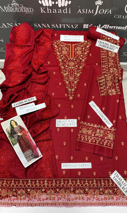 JCH-007 Qalamkar Heavy Embroidery 3PC Dhanak Suit