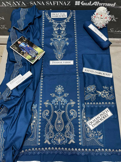 Sapphire Embroidery 3PC Dhanak Suit JCH-116