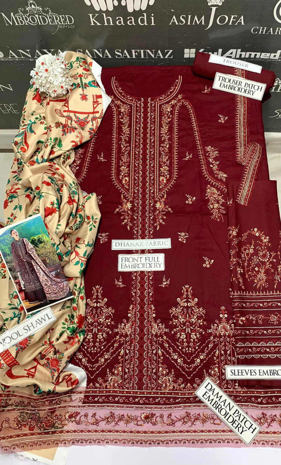 JCH-004 Hussain Rehar Heavy Embroidery 3PC Dhanak Suit