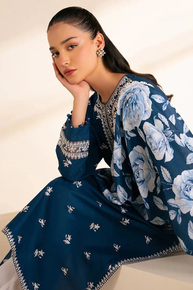Cross Stich Heavy Embroidery 3PC Linen Suit JCH-045