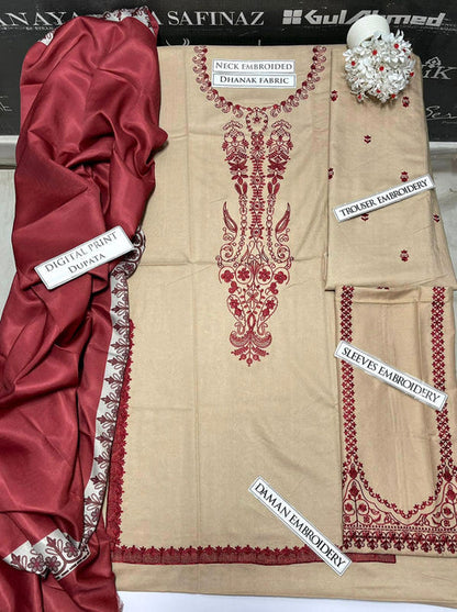 Baroque Embroidery 3PC Dhanak Suit JCH-186