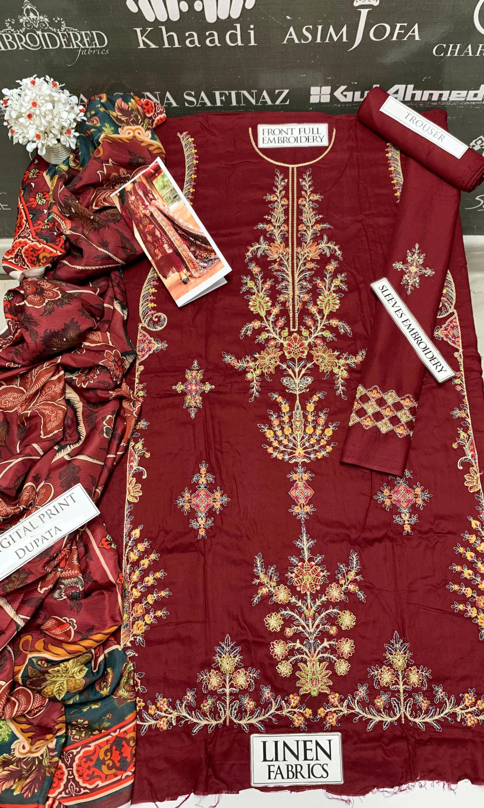 Maria B Heavy Embroidery 3PC Linen Suit JCH-034
