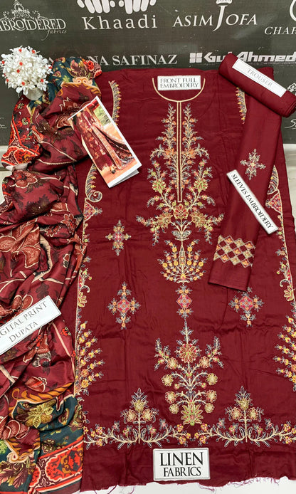 Maria B Heavy Embroidery 3PC Linen Suit JCH-034
