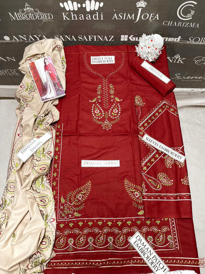 Noor Heavy Embroidery 3PC Dhanak Suit JCH-060
