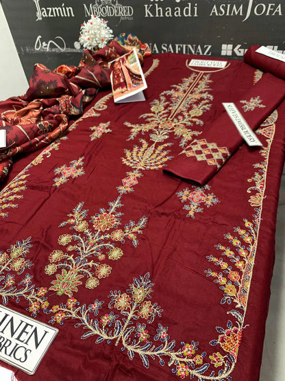 Maria B Heavy Embroidery 3PC Linen Suit JCH-034