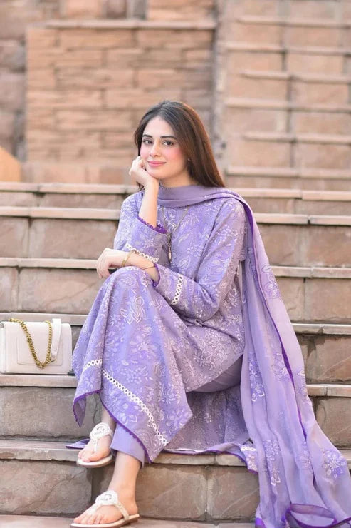 Nakoosh Heavy Embroidery 3PC Dhanak Suit JCH-195