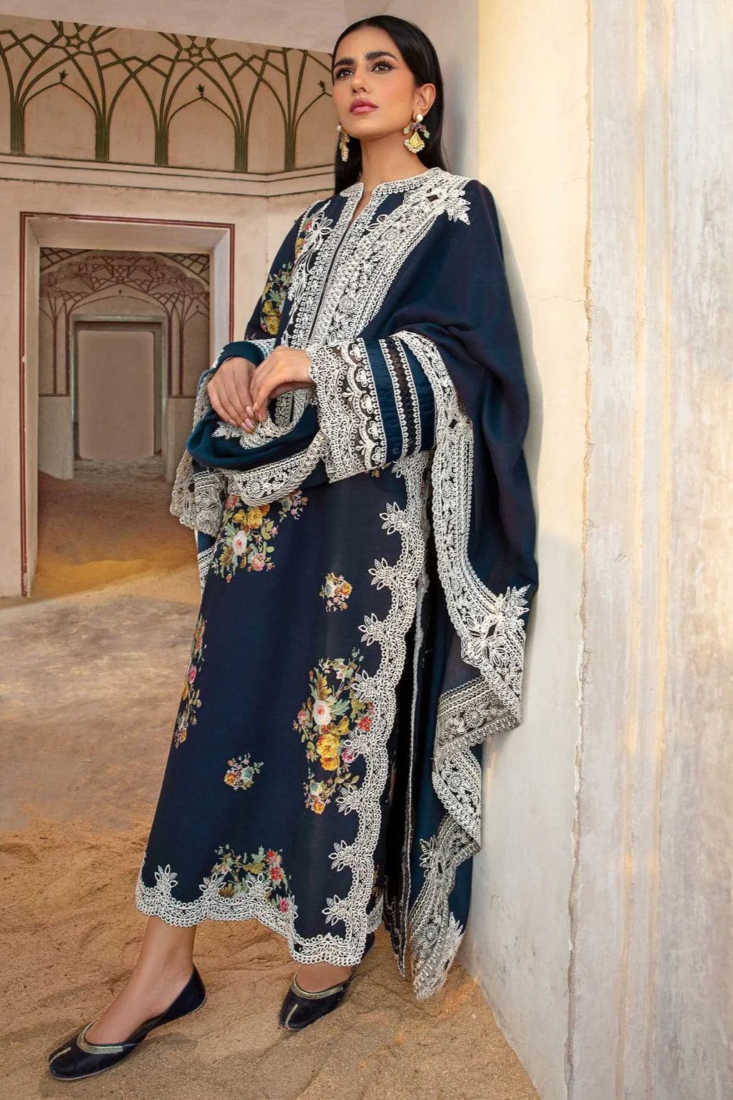 Crimson Heavy Embroidery 3PC Dhanak Suit JCH-043
