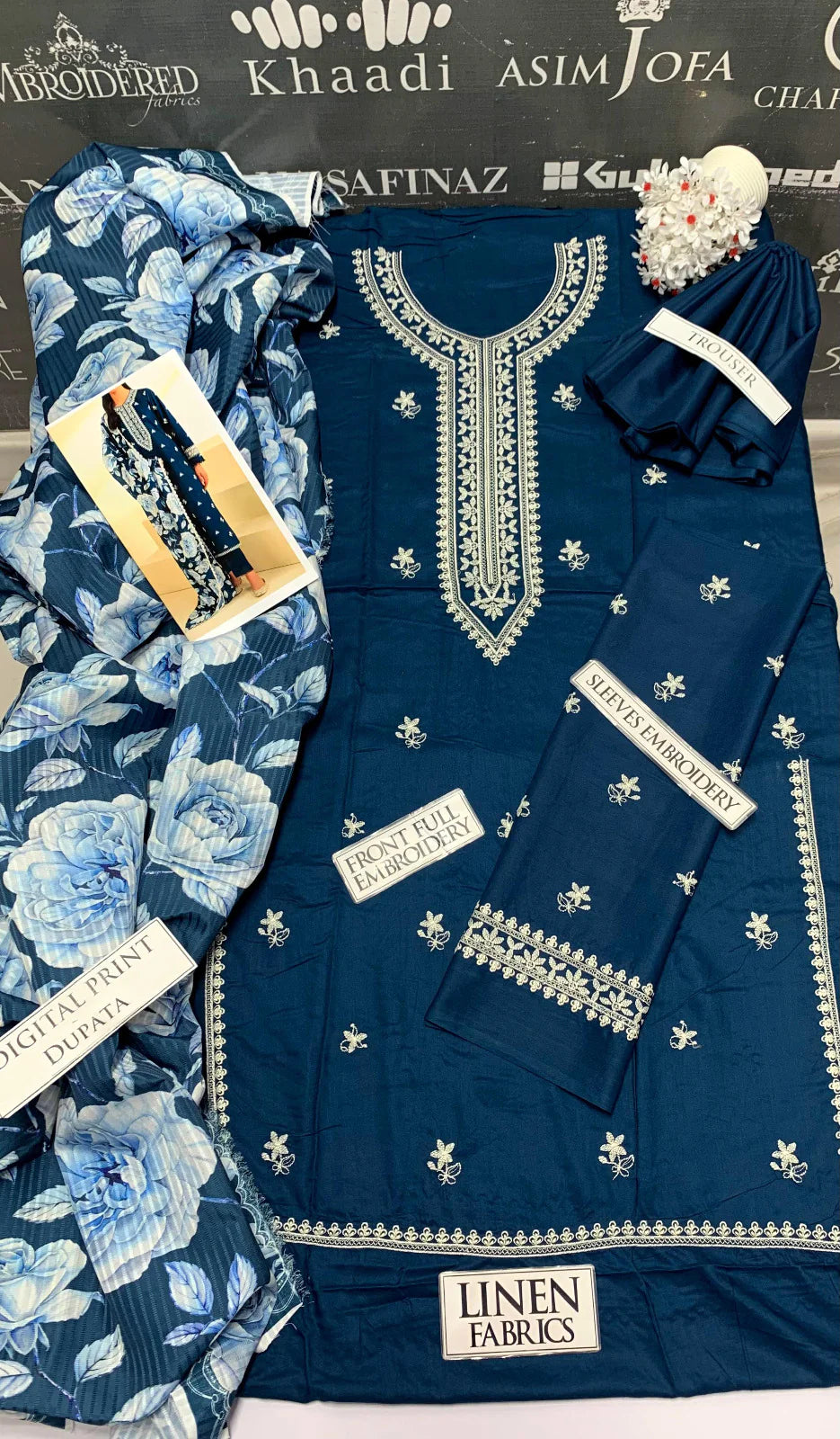 Cross Stich Heavy Embroidery 3PC Linen Suit JCH-045