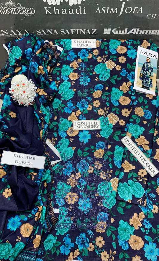 JCH-007 Bareeze Heavy Embroidery 3PC Khaddar Suit