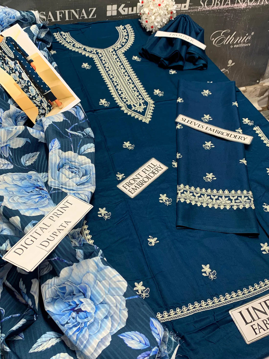 Cross Stich Heavy Embroidery 3PC Linen Suit JCH-045