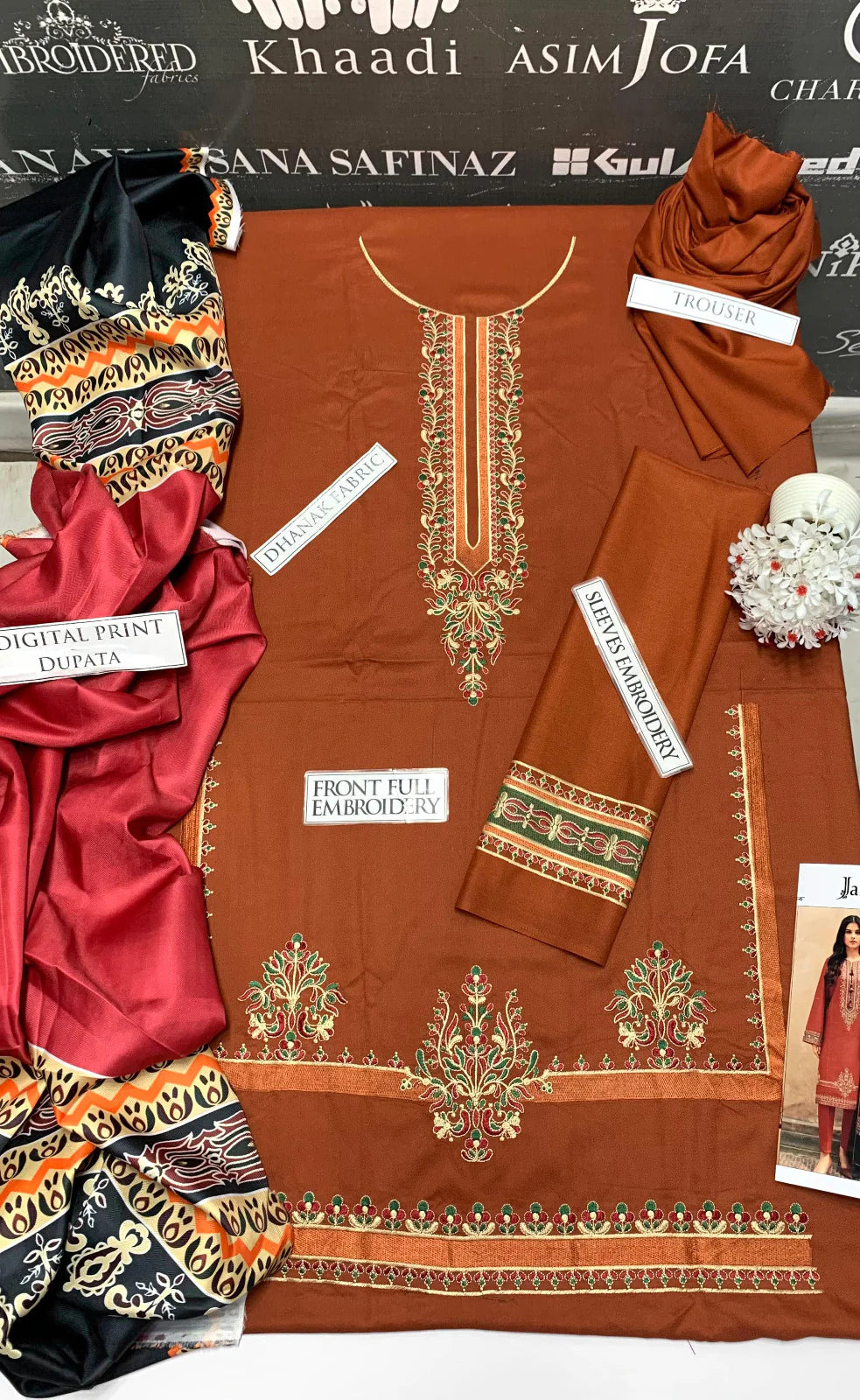 Jazmin Heavy Embroidery 3PC Dhanak Suit JCH-039