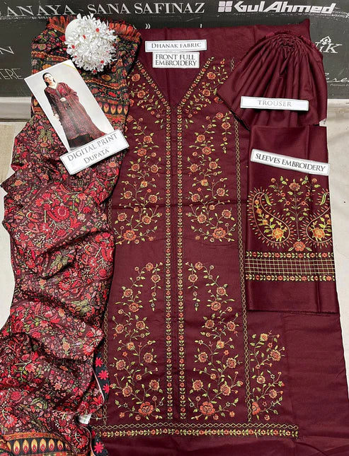 Hussain Rehar Heavy Embroidery 3PC Dhanak Suit JCH-200
