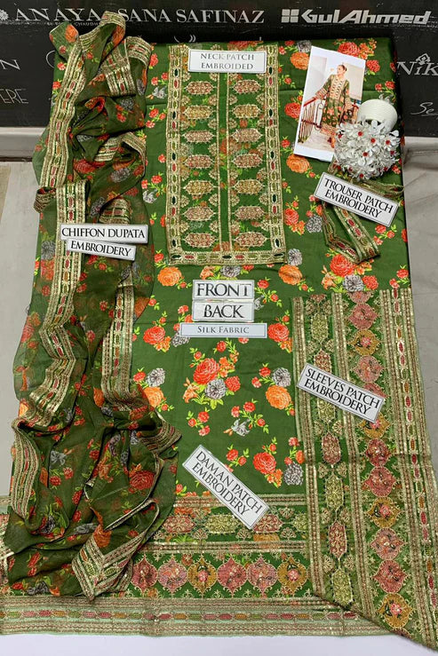 Aneelas Heavy Embroidery 3PC Silk Suit JCH-126