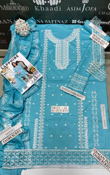 JCH-018 Sapphire Heavy Embroidery 3PC Dhanak Suit