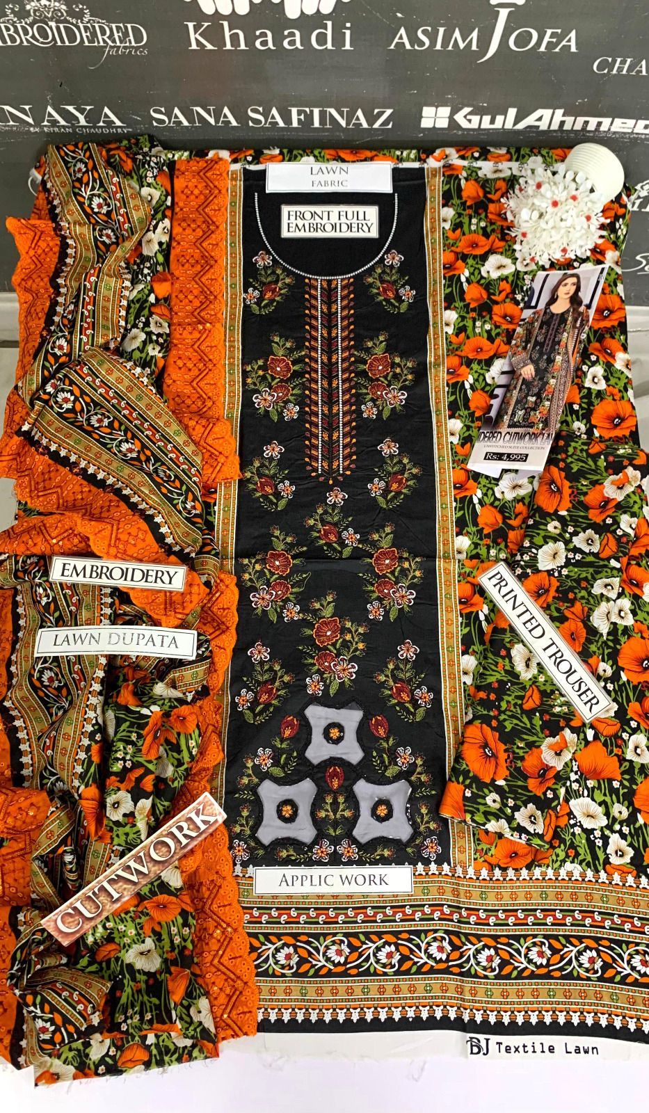 JCH-026 Bin Saeed Heavy Embroidery Aplic 3PC Lawn Suit