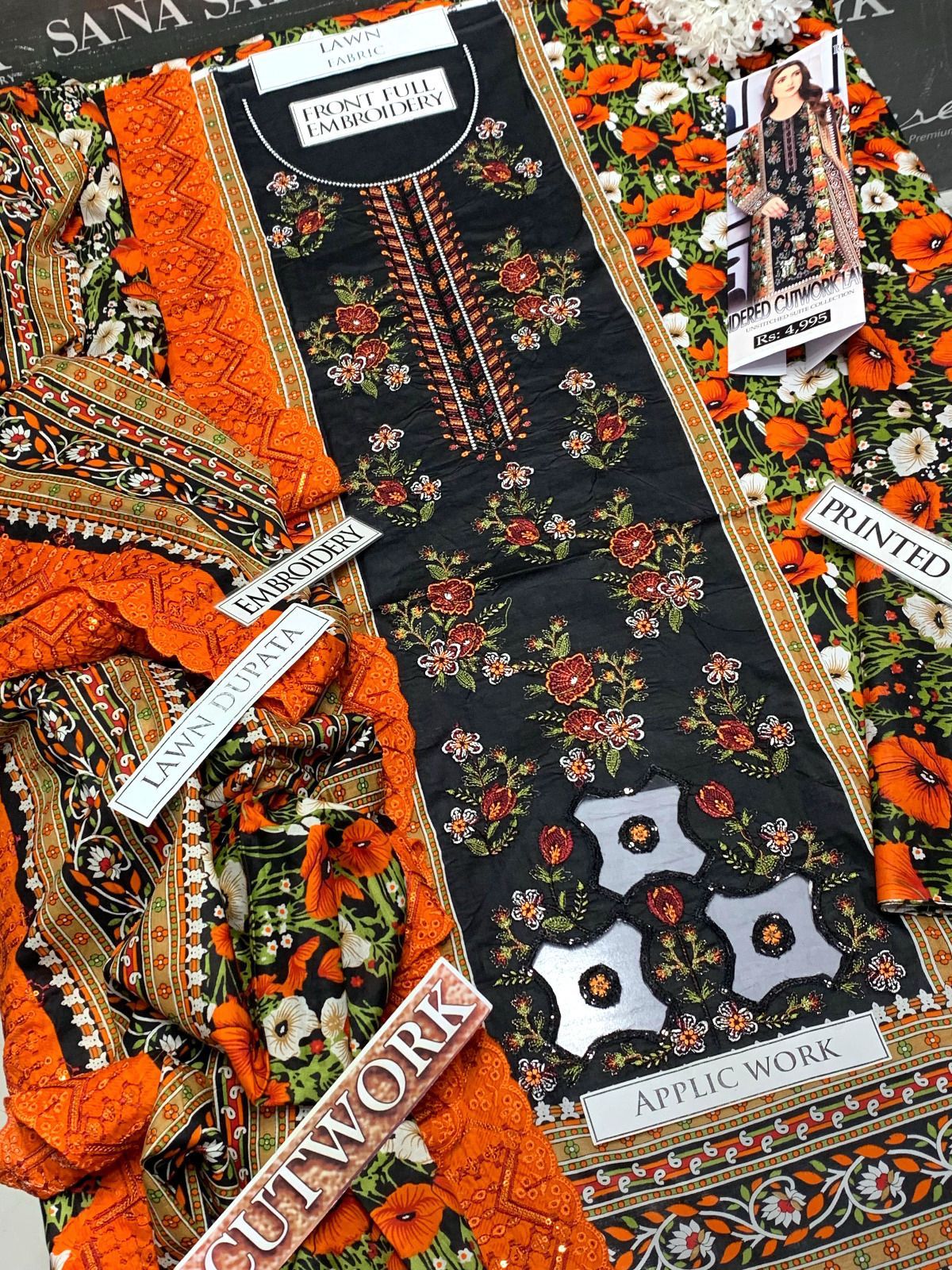 JCH-026 Bin Saeed Heavy Embroidery Aplic 3PC Lawn Suit