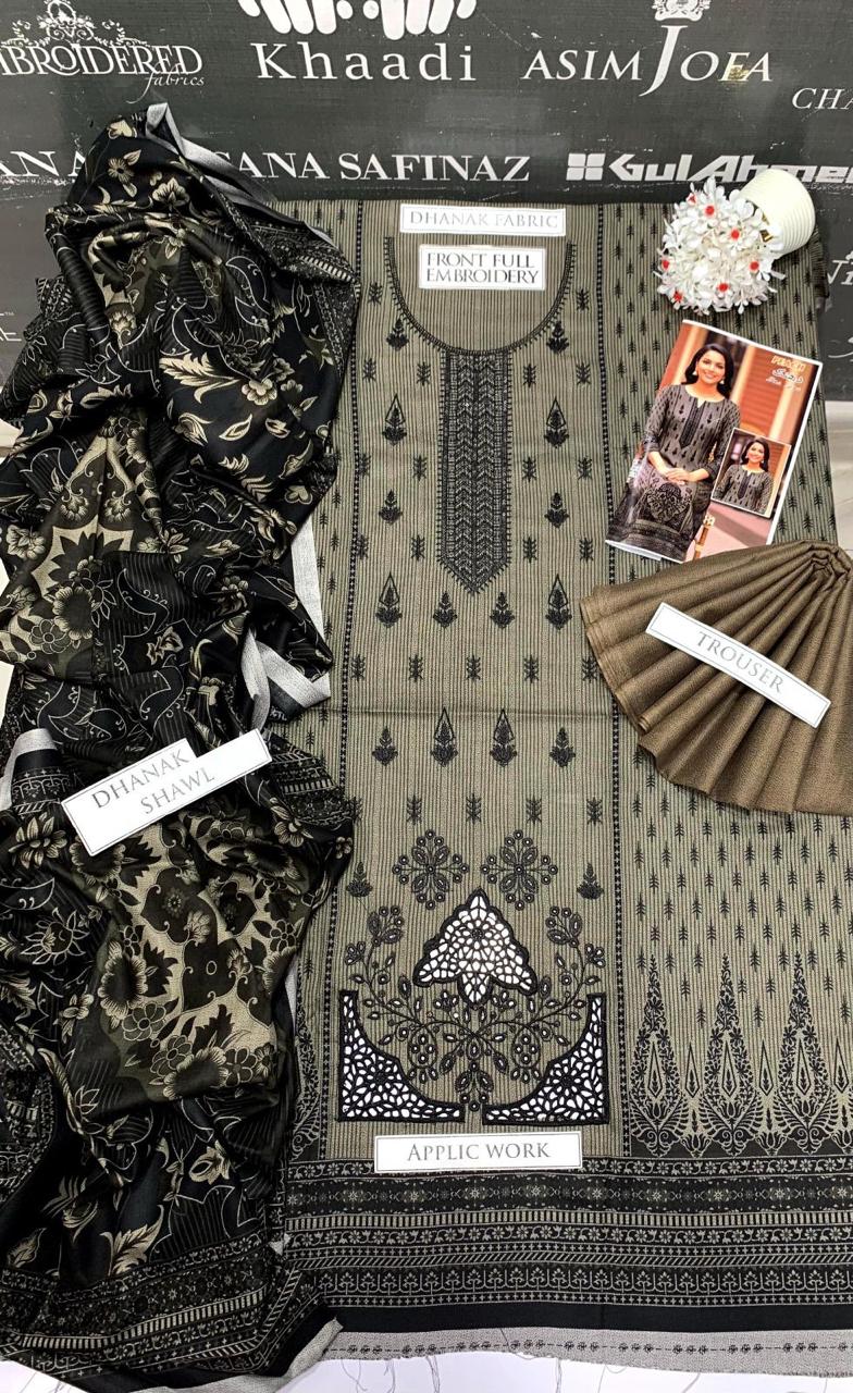 BJ Textile Heavy Embroidery 3PC Dhanak Suit JCH-138