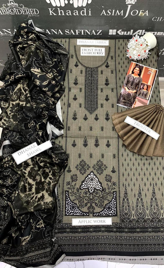 BJ Textile Heavy Embroidery 3PC Dhanak Suit JCH-138