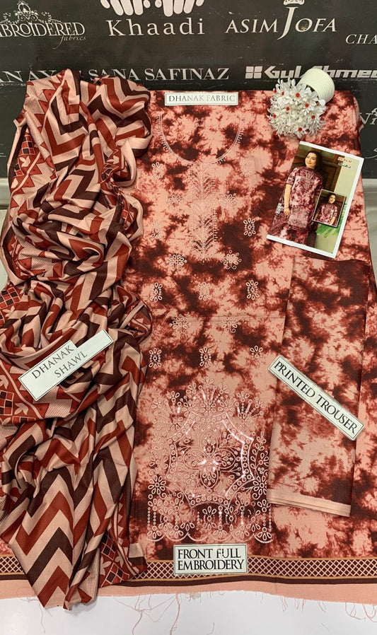 BJ Textile Heavy Embroidery 3PC Dhanak Suit JCH-135