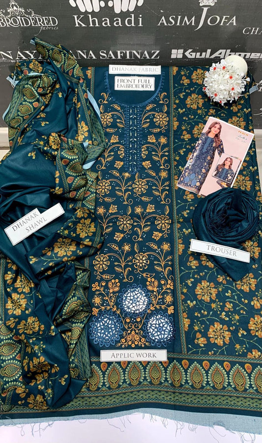 BJ Textile Heavy Embroidery 3PC Dhanak Suit JCH-139