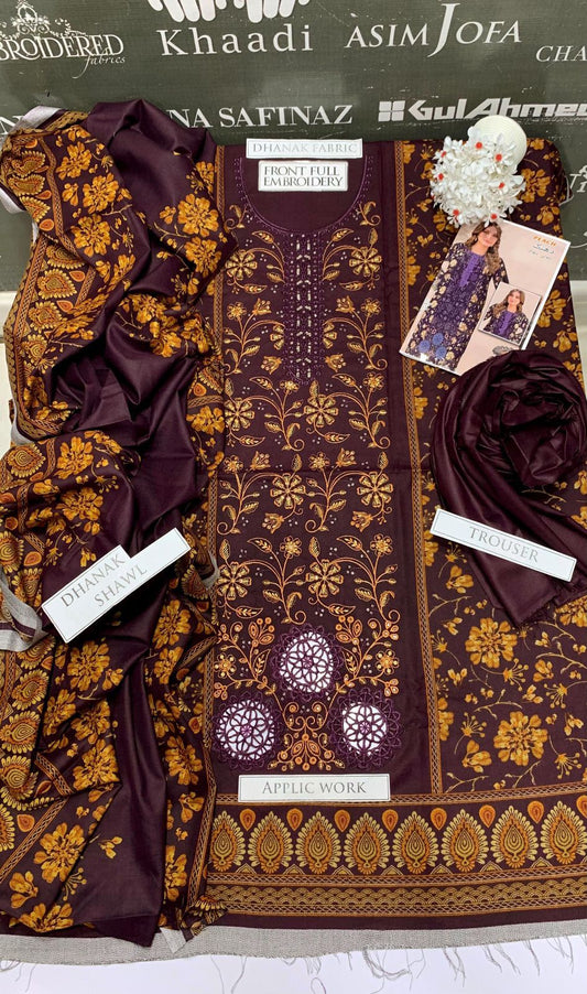 BJ Textile Heavy Embroidery 3PC Dhanak Suit JCH-136