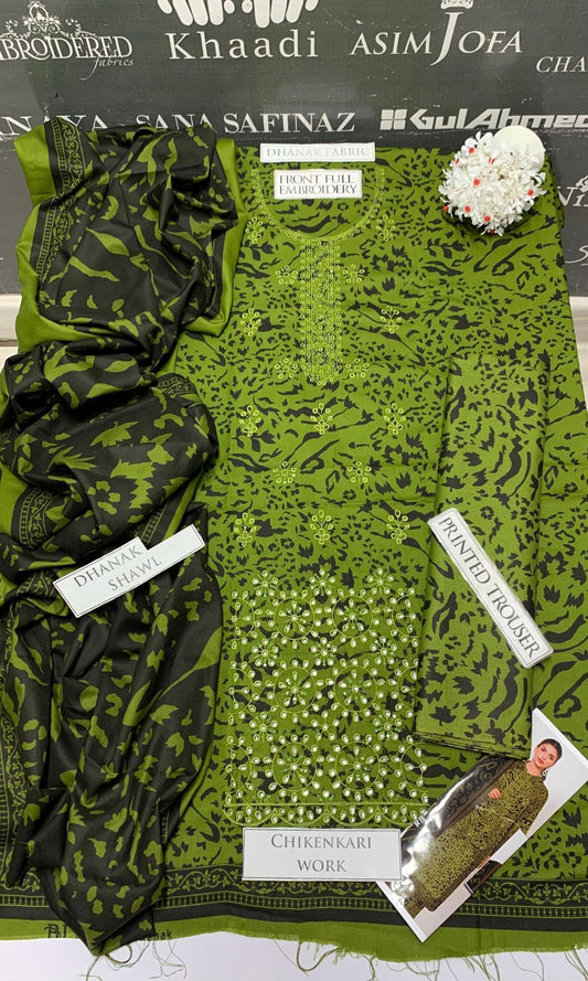 BJ Textile Heavy Embroidery 3PC Dhanak Suit JCH-140
