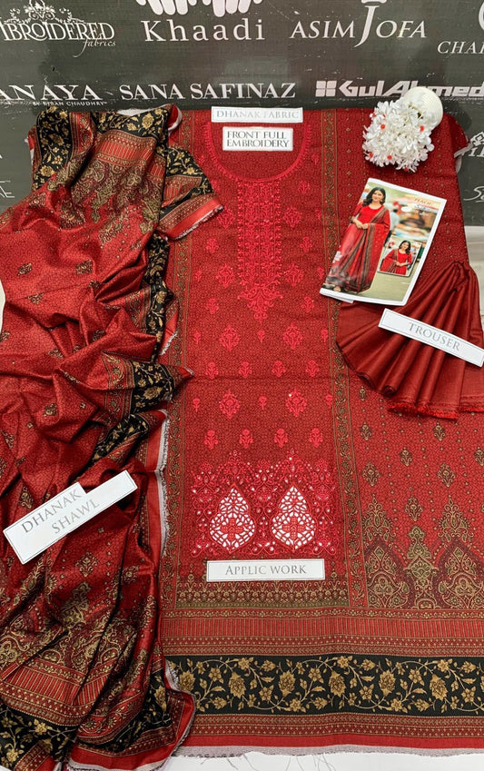 BJ Textile Heavy Embroidery 3PC Dhanak Suit JCH-137