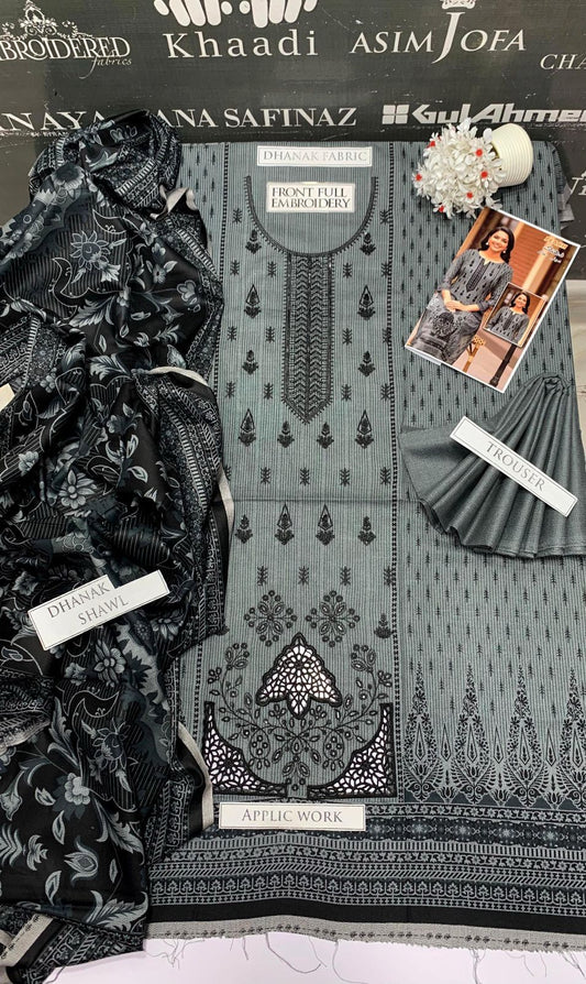 BJ Textile Heavy Embroidery 3PC Dhanak Suit JCH-142