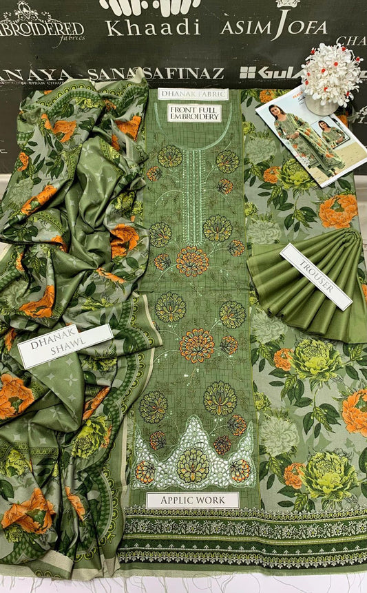 BJ Textile Heavy Embroidery 3PC Dhanak Suit JCH-143