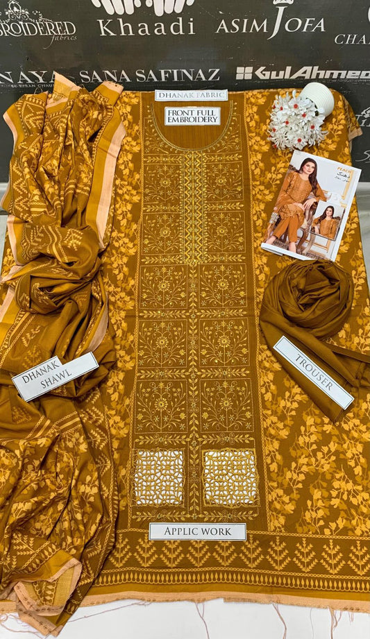 BJ Textile Heavy Embroidery 3PC Dhanak Suit JCH-147