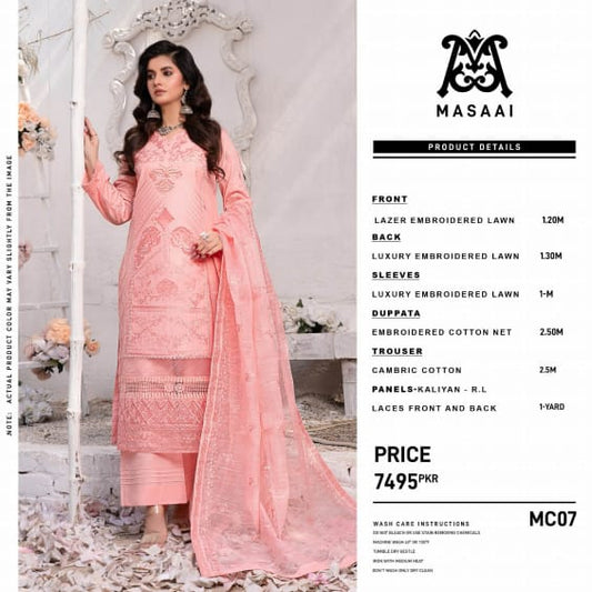 MASSAI LUXURY LAWN EMBROIDERED LAZER & CHICKEN KARI 3PC MC07