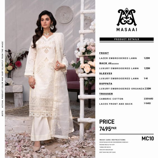MASSAI LUXURY LAWN EMBROIDERED LAZER & CHICKEN KARI 3PC MC10