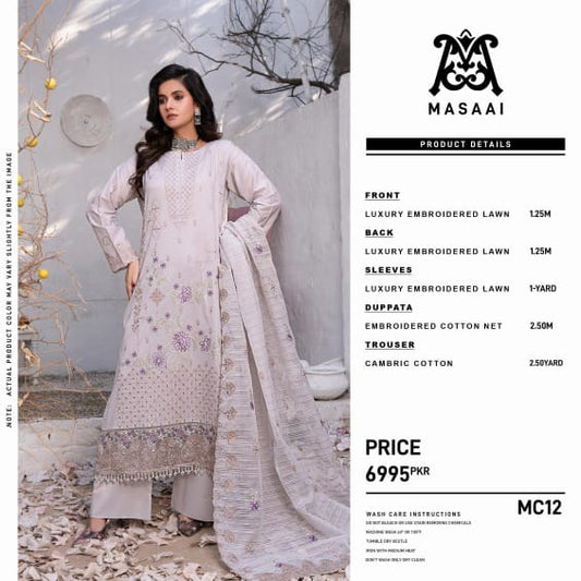 MASSAI LUXURY LAWN EMBROIDERED LAZER & CHICKEN KARI 3PC MC12